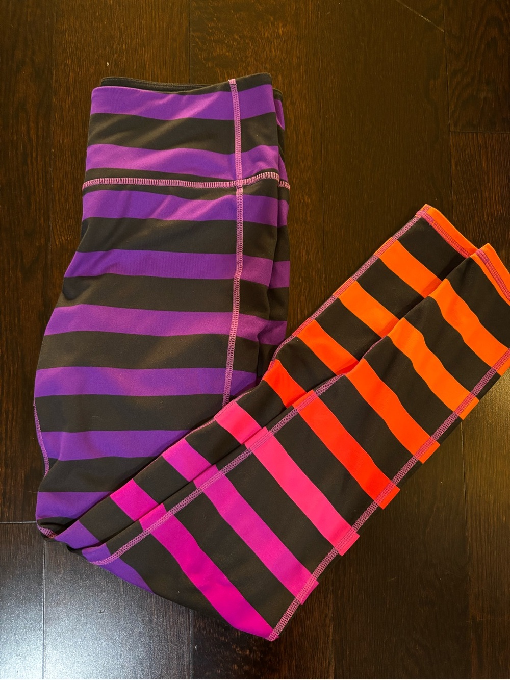 Athleta Active Leggings - Black with Purple, Pink & Orange Stripes size small